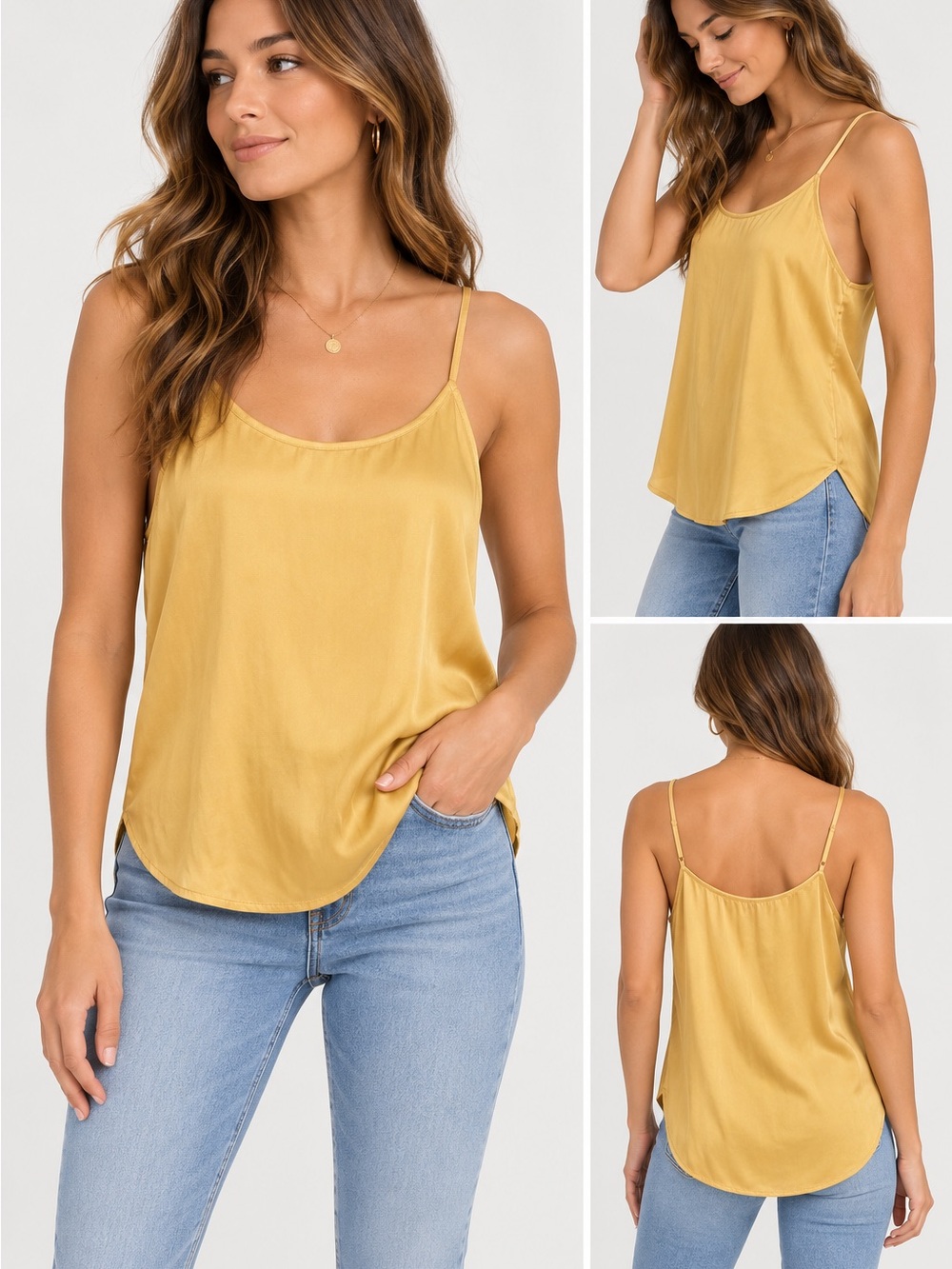Mango Casual Satin Cami Tank Top – Mustard Gold – Size Small – NWT